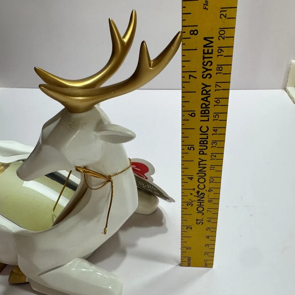 Wild Eye Designs White Gold Reindeer Wine Bottle Holder Geometric Ceramic Deer
